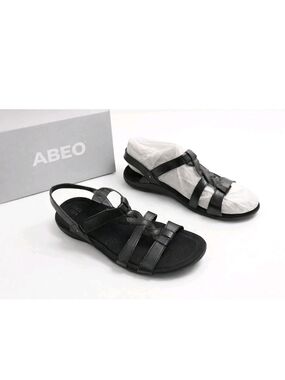 ABEO Womens 12 Black Leather Strappy Sandals Comfort Arch Support Casual NWT